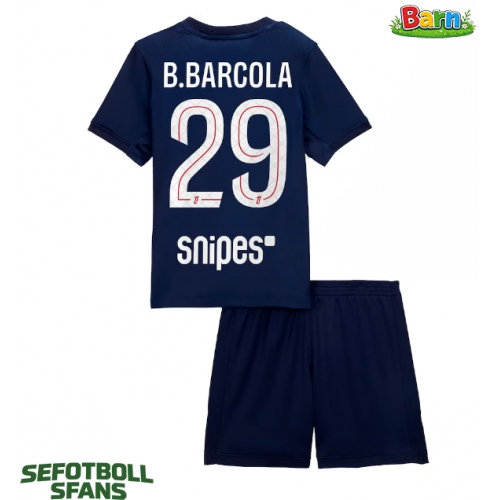 Paris Saint-Germain Bradley Barcola #29 Hemmaställ Barn 2025-26 Kortärmad (+ Korta byxor)